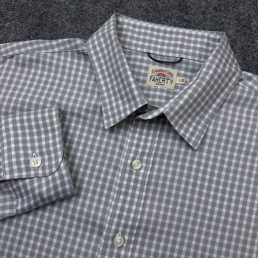 Faherty The Movement Shirt Men's L Gray Gingham Check Performance Stretch Preppy